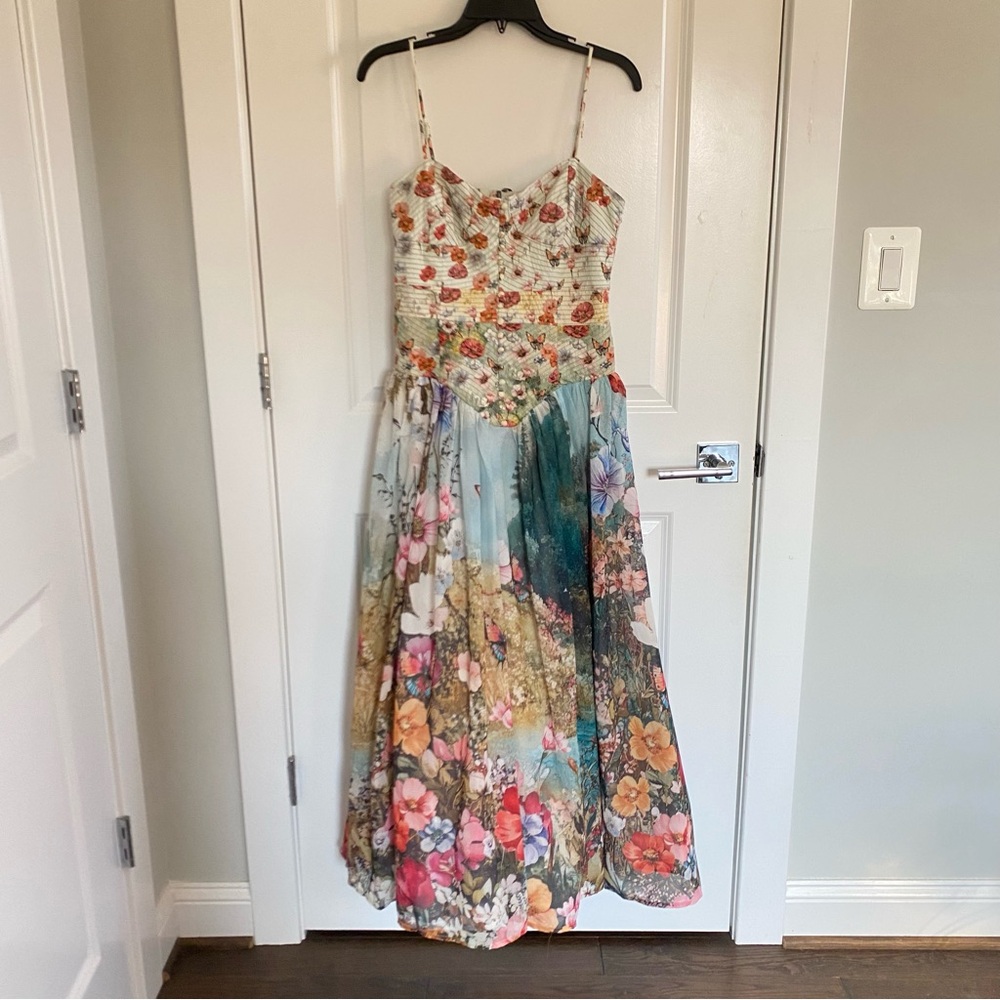 Anthropologie Floral Midi Dress in Light Blue, Pink and Green - Picture 6 of 9